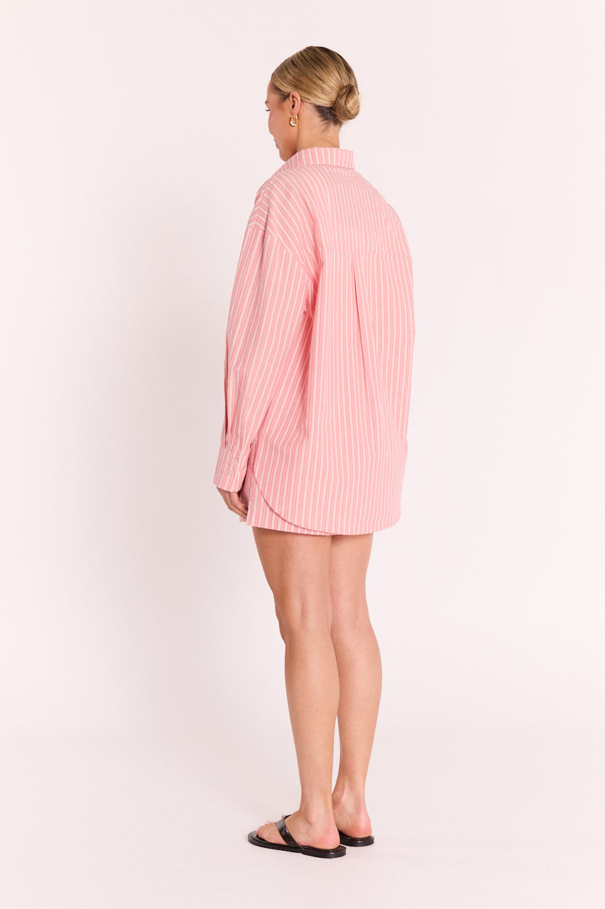 Winnie Shirt Peach Stripe - close-up detail, button-down front