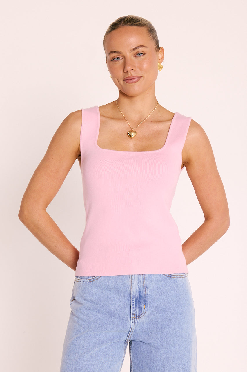 Millie Tank Pink - women's ribbed knit square neck tank by Feather & Noise