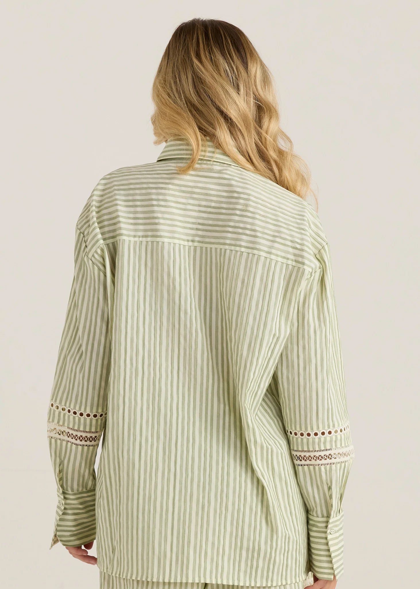 Nerida Trim Shirt - Olive Cream Stripe
