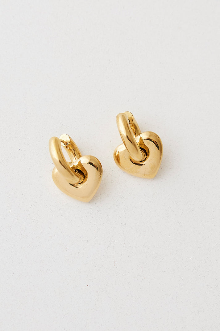 Lisa Puffy Heart Earrings - Gold