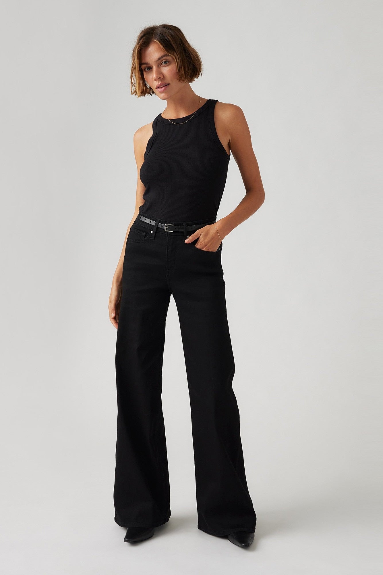 Levi's 318 Shaping Wide-Leg Jean in Soft Black, front view