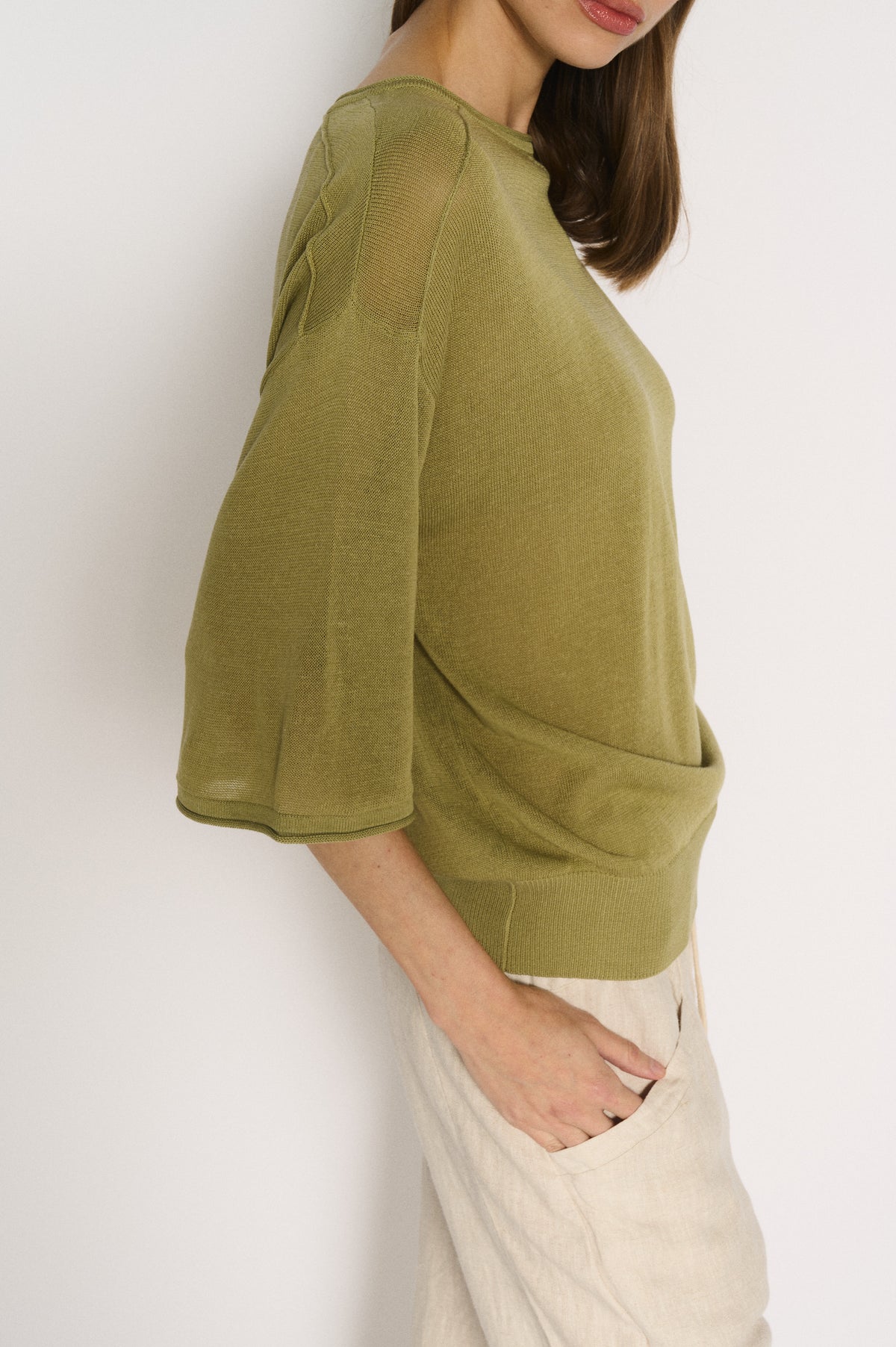 Little Lies Cassie Knit Top in Olive, view 3