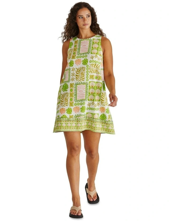Emmett Tie Back Shift Dress - Green Shell Patchwork