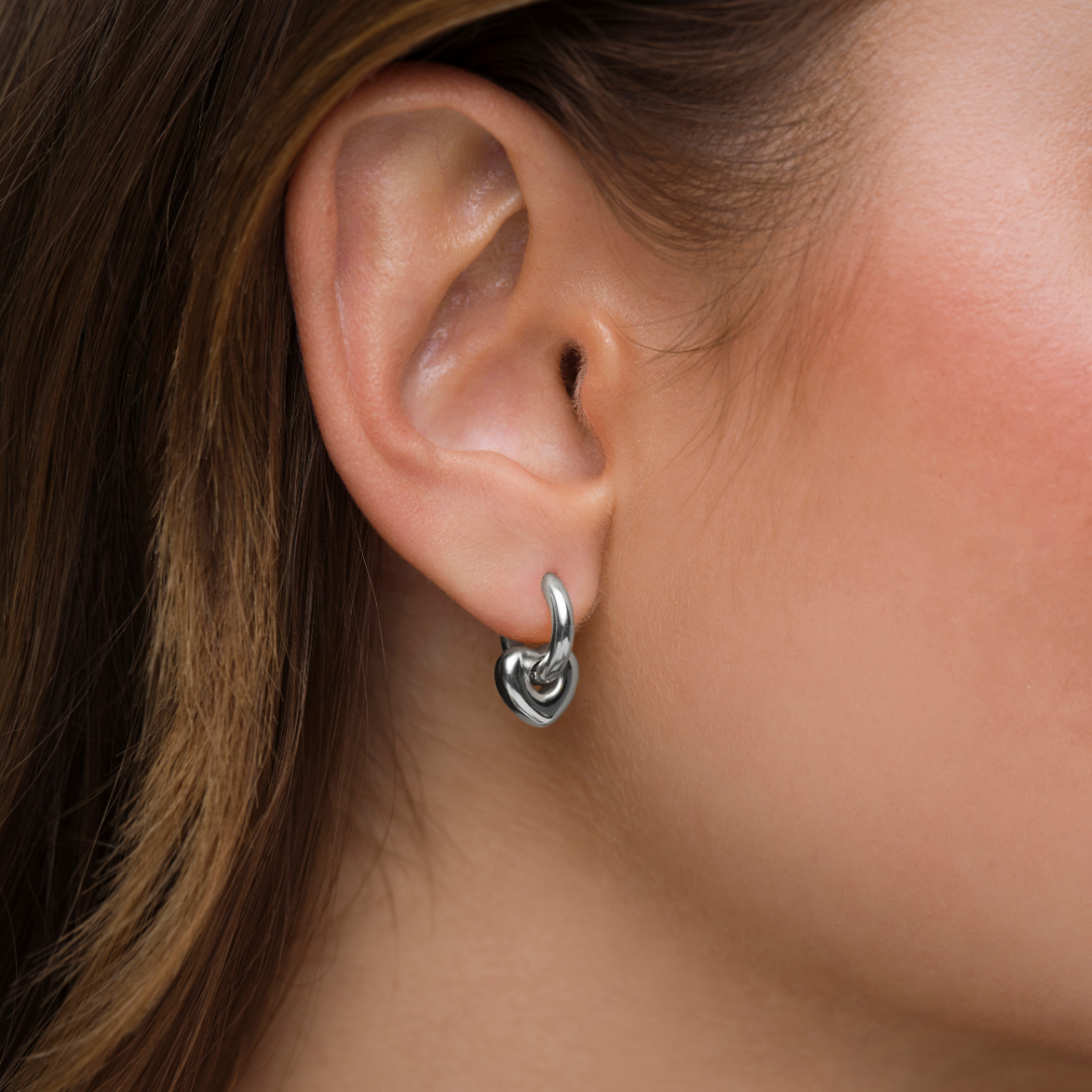 Lisa Puffy Heart Mini Earrings - Silver