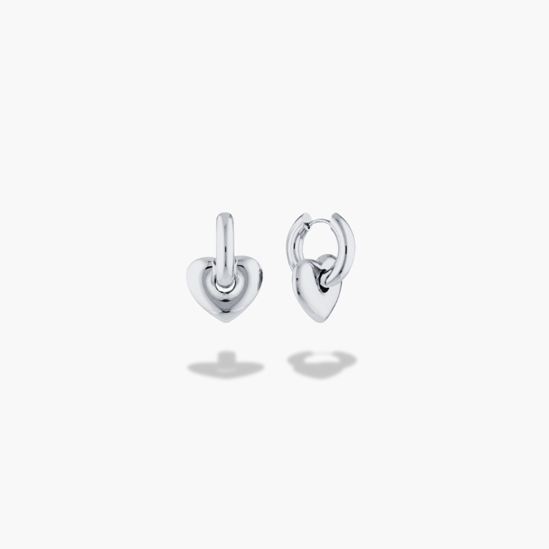 Lisa Puffy Heart Mini Earrings - Silver
