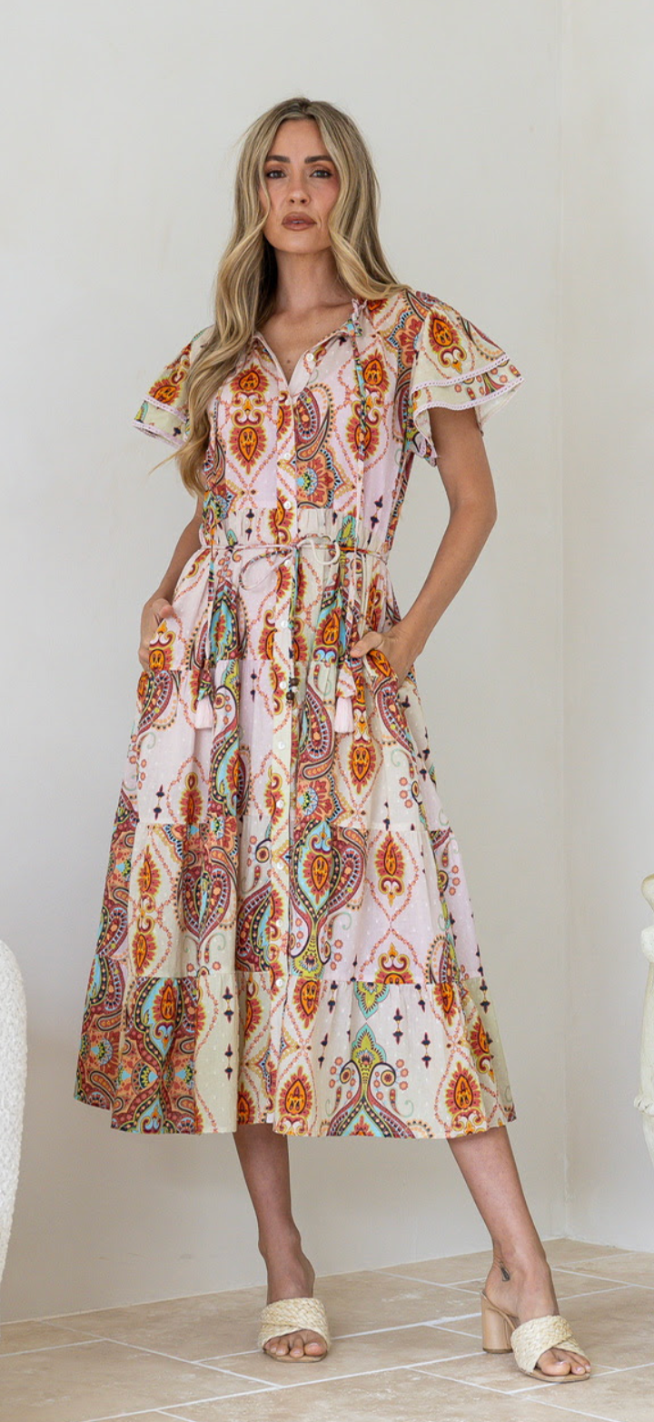 Joop & Gypsy Robby Long Dress with Slip - Blush/Amber Multi, view 3