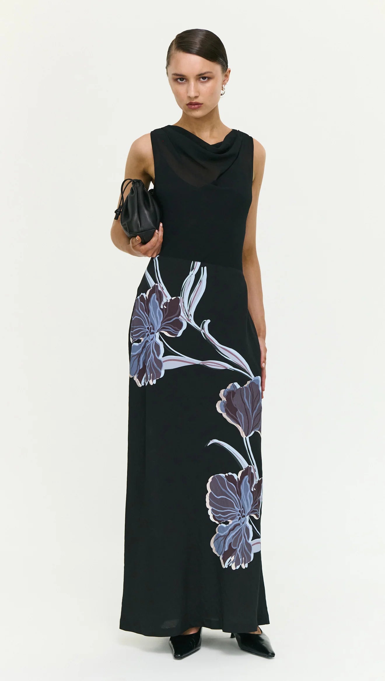 Stas Bias Combo Midi Dress - Black/Midnight