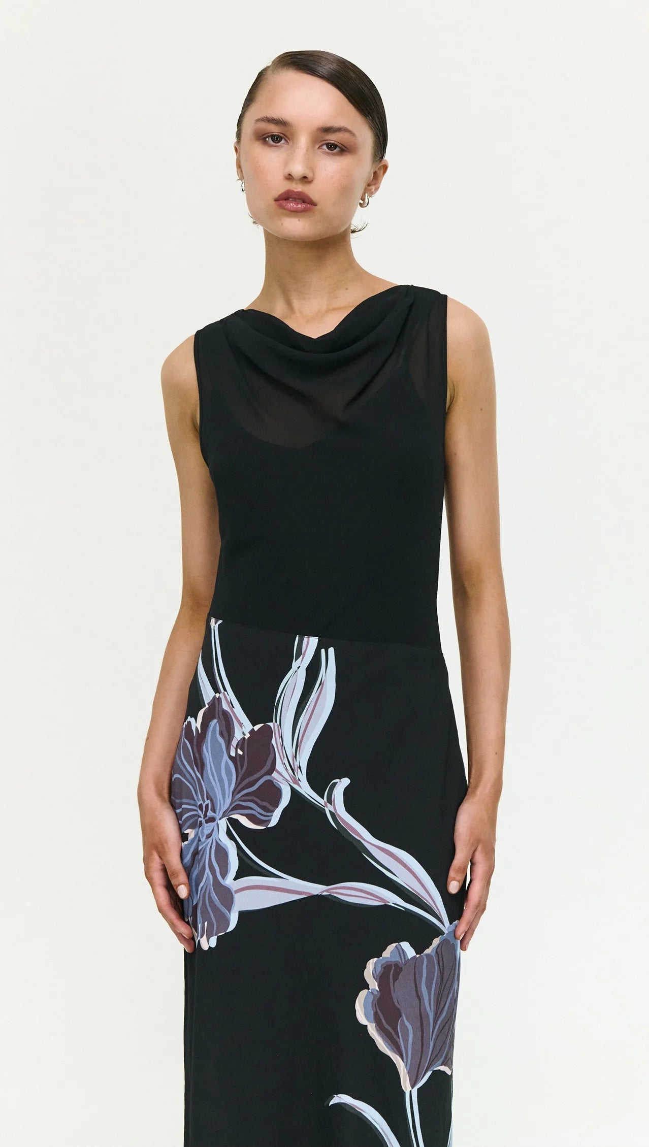 Stas Bias Combo Midi Dress - Black/Midnight