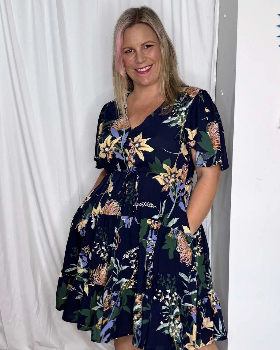 Selma Short Dress - Navy Floral