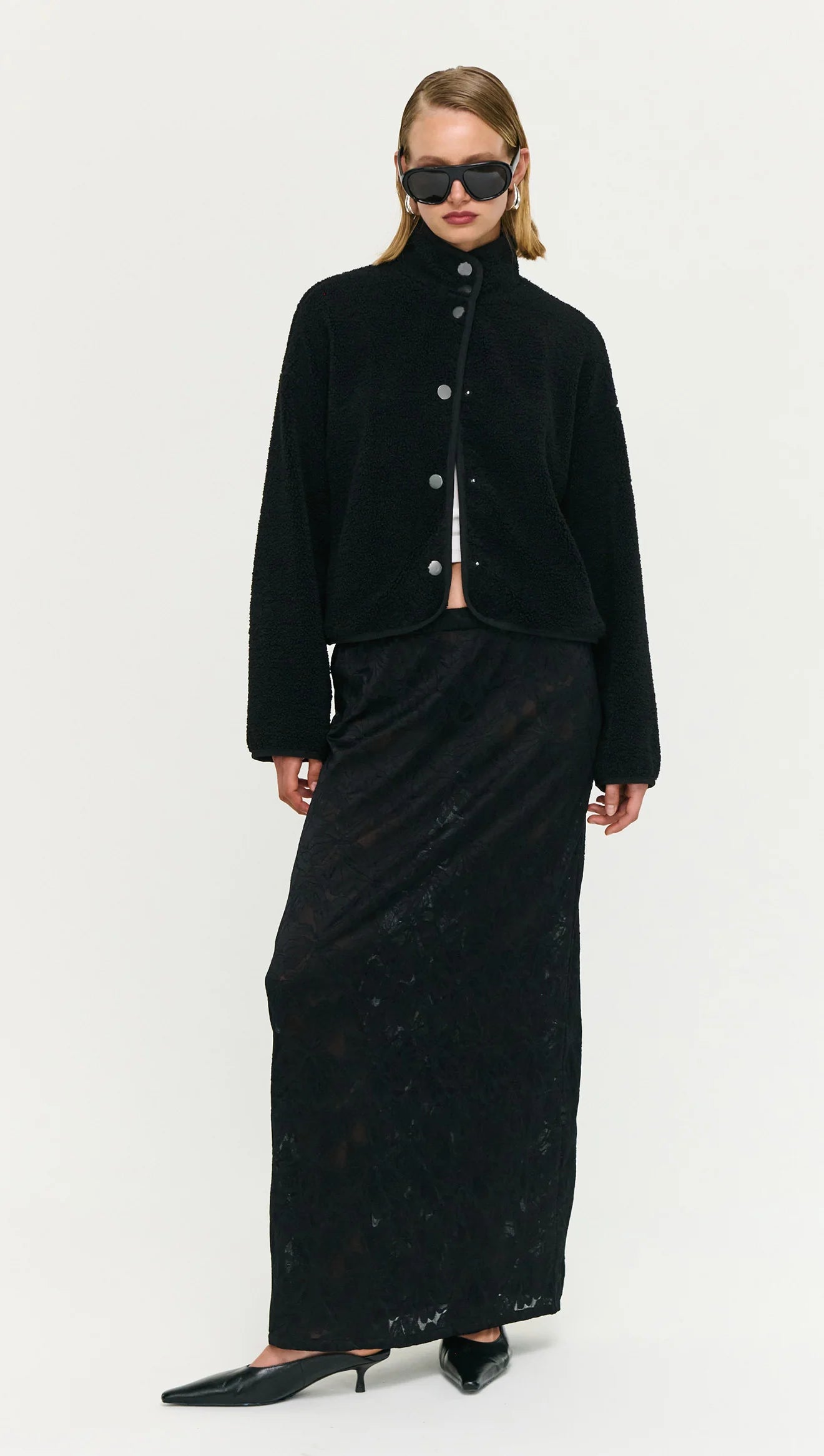 Katya Crop Sherpa Jacket - Black