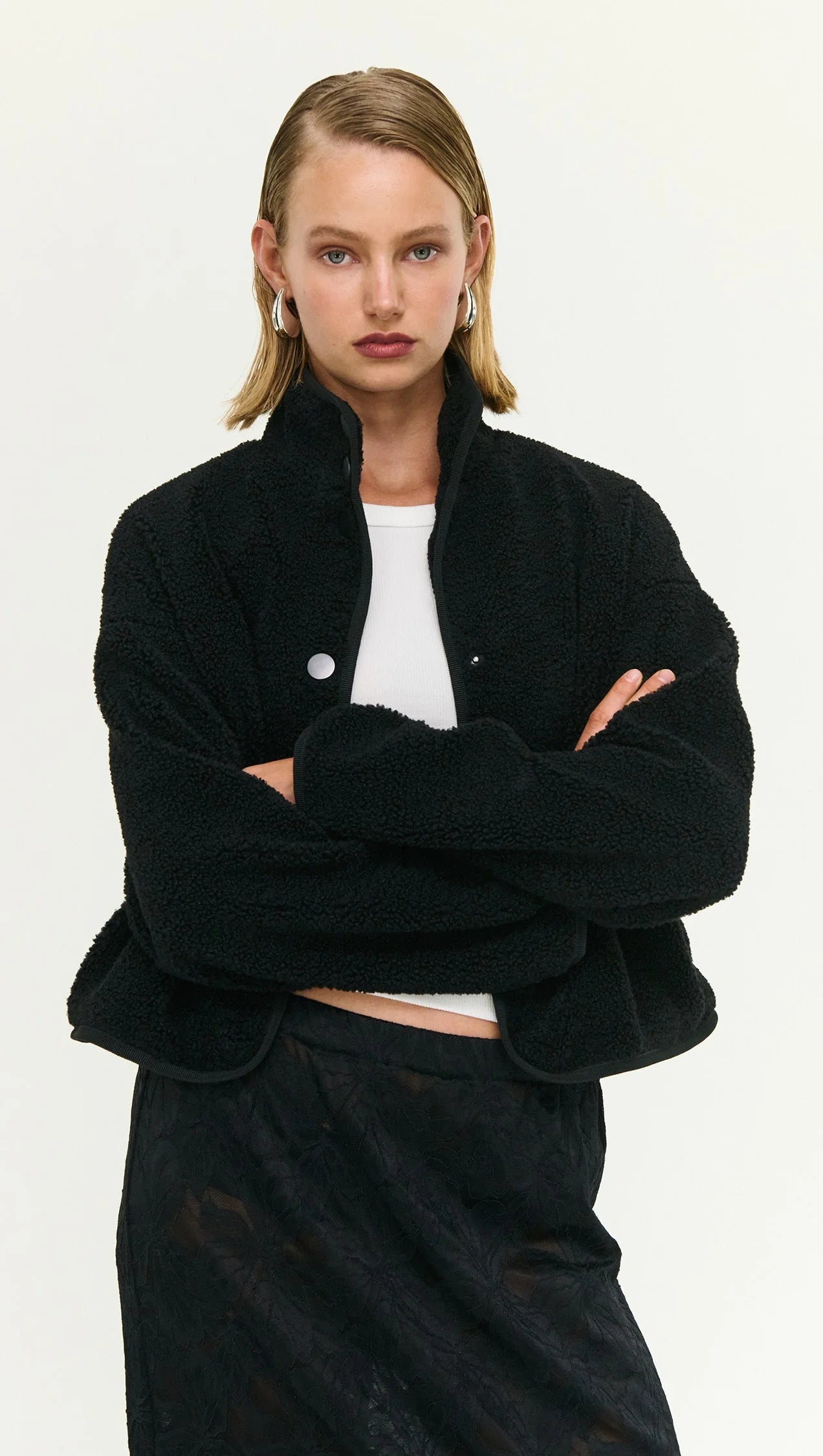 Katya Crop Sherpa Jacket - Black