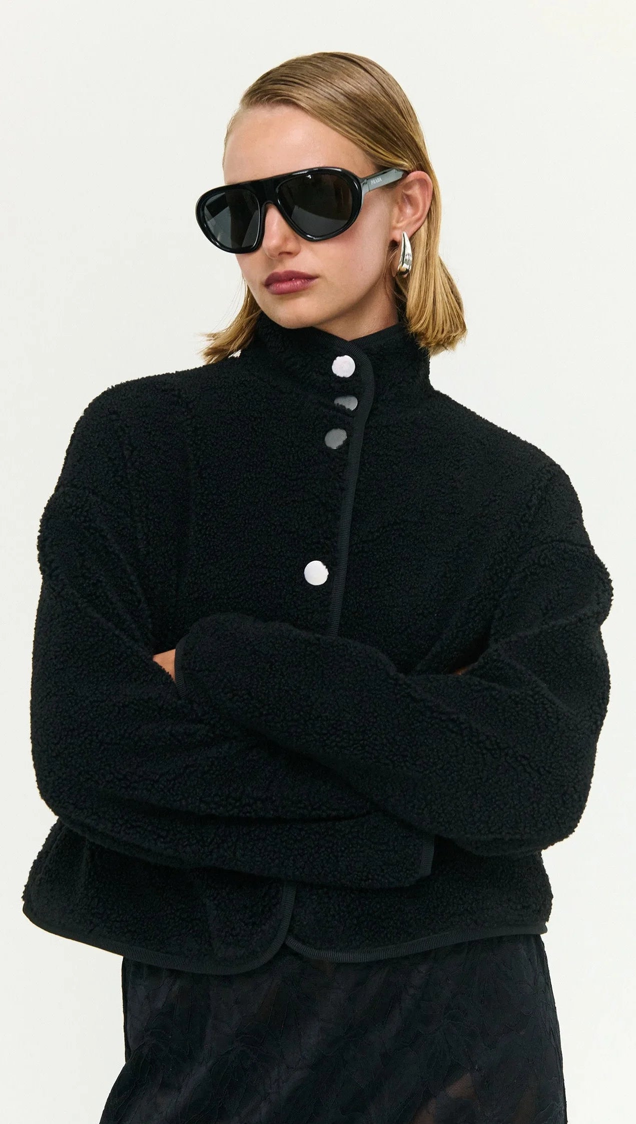 Katya Crop Sherpa Jacket - Black