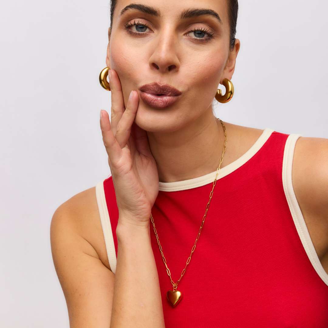 Ella Puffy Heart Necklace - Gold