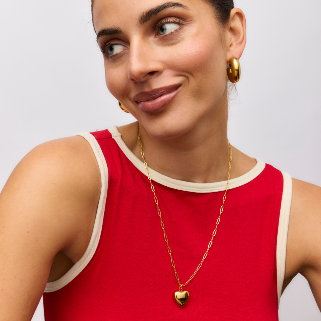 Ella Puffy Heart Necklace - Gold
