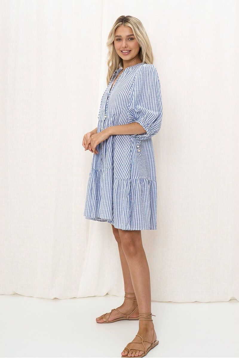 Babydoll Stripe Dress - Blue