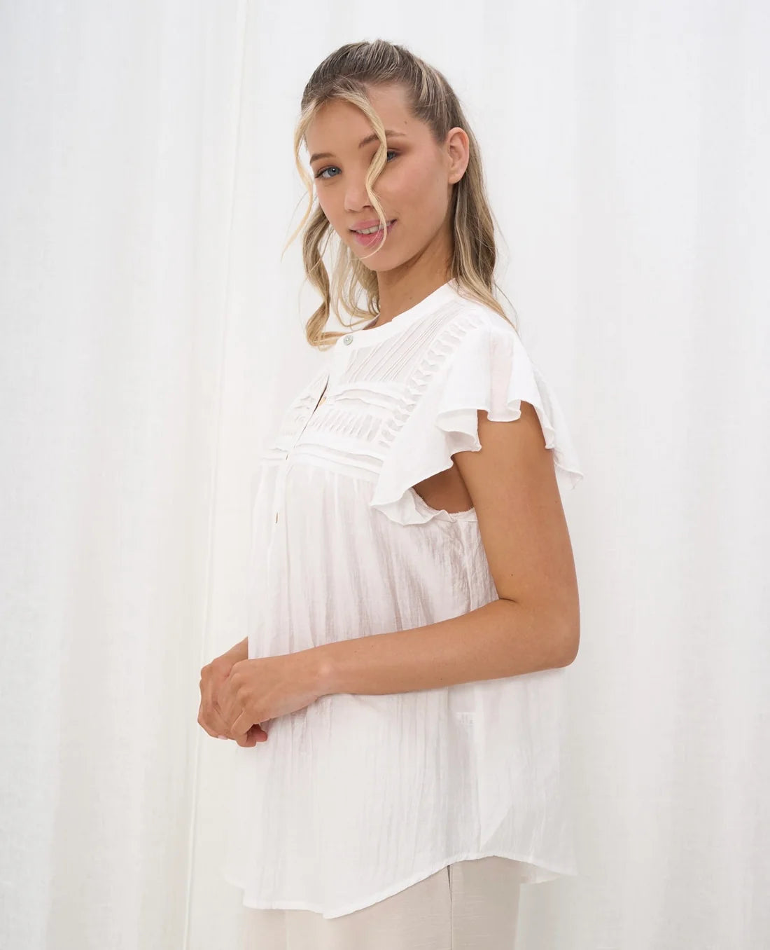 Pleat front Shirt  - White