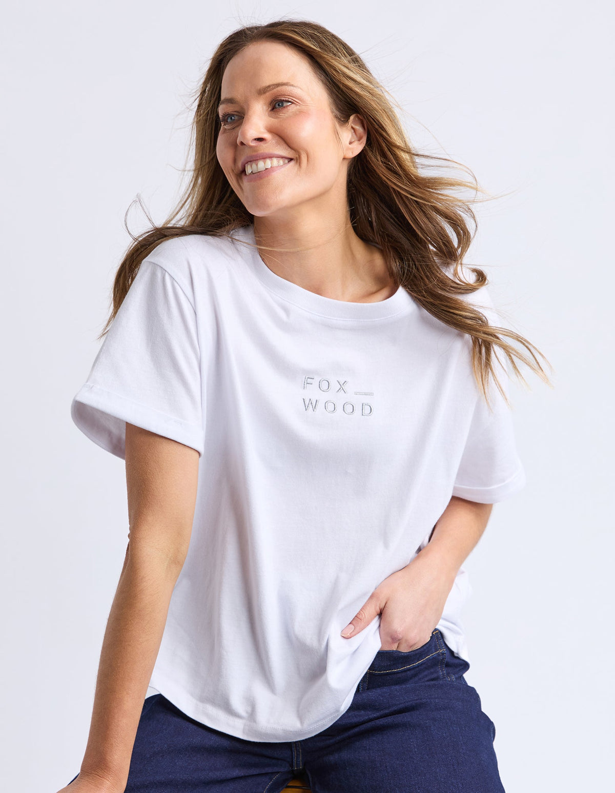 Foxwood Huntleigh Oversized Tee in White, front view