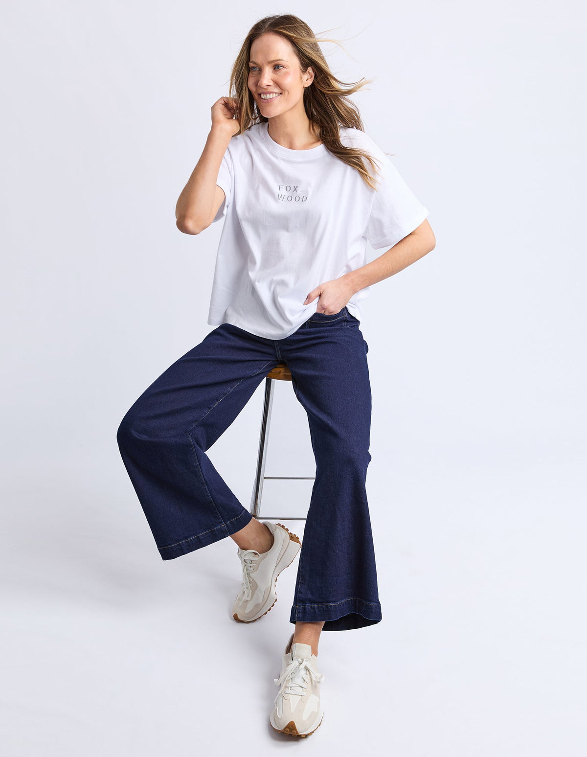 Foxwood Huntleigh Oversized Tee in White, model shot