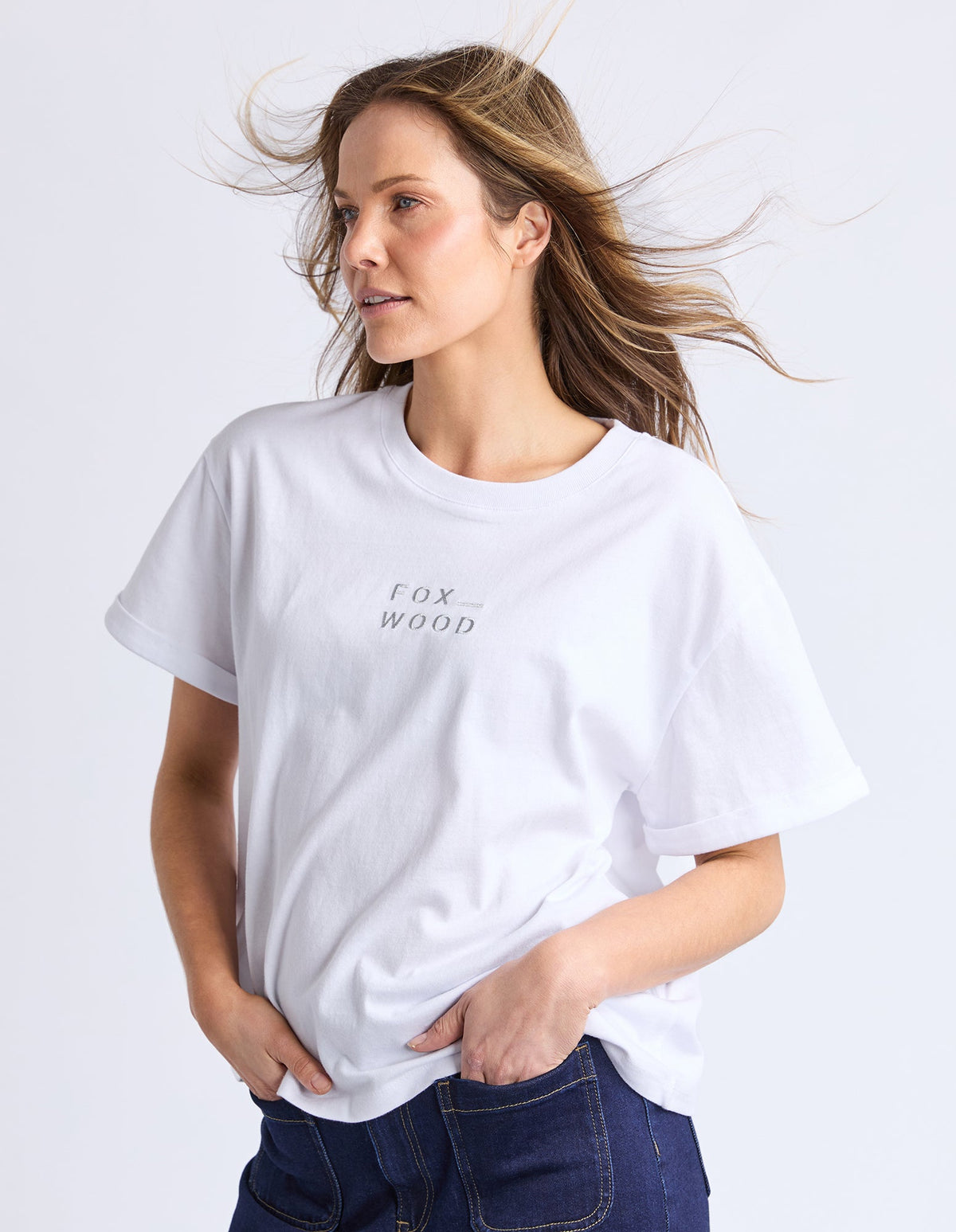 Foxwood Huntleigh Oversized Tee in White, detail