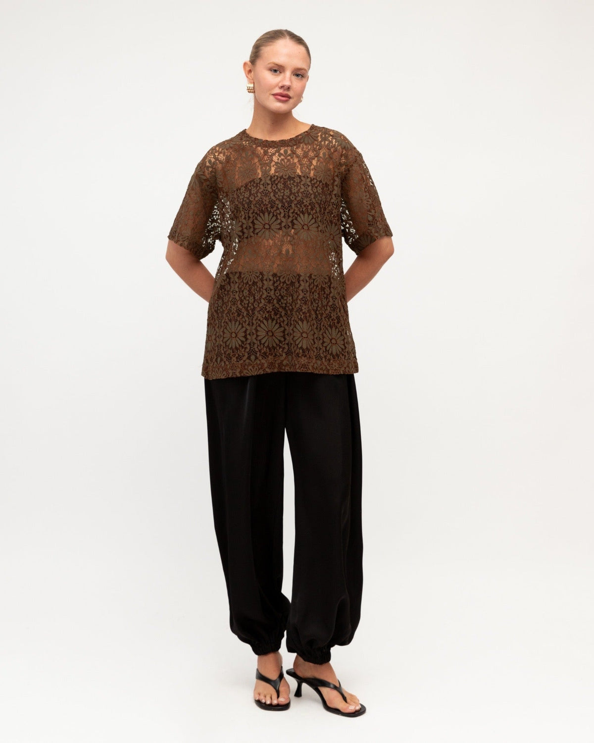 Santana Lace Tee - Chocolate, side view