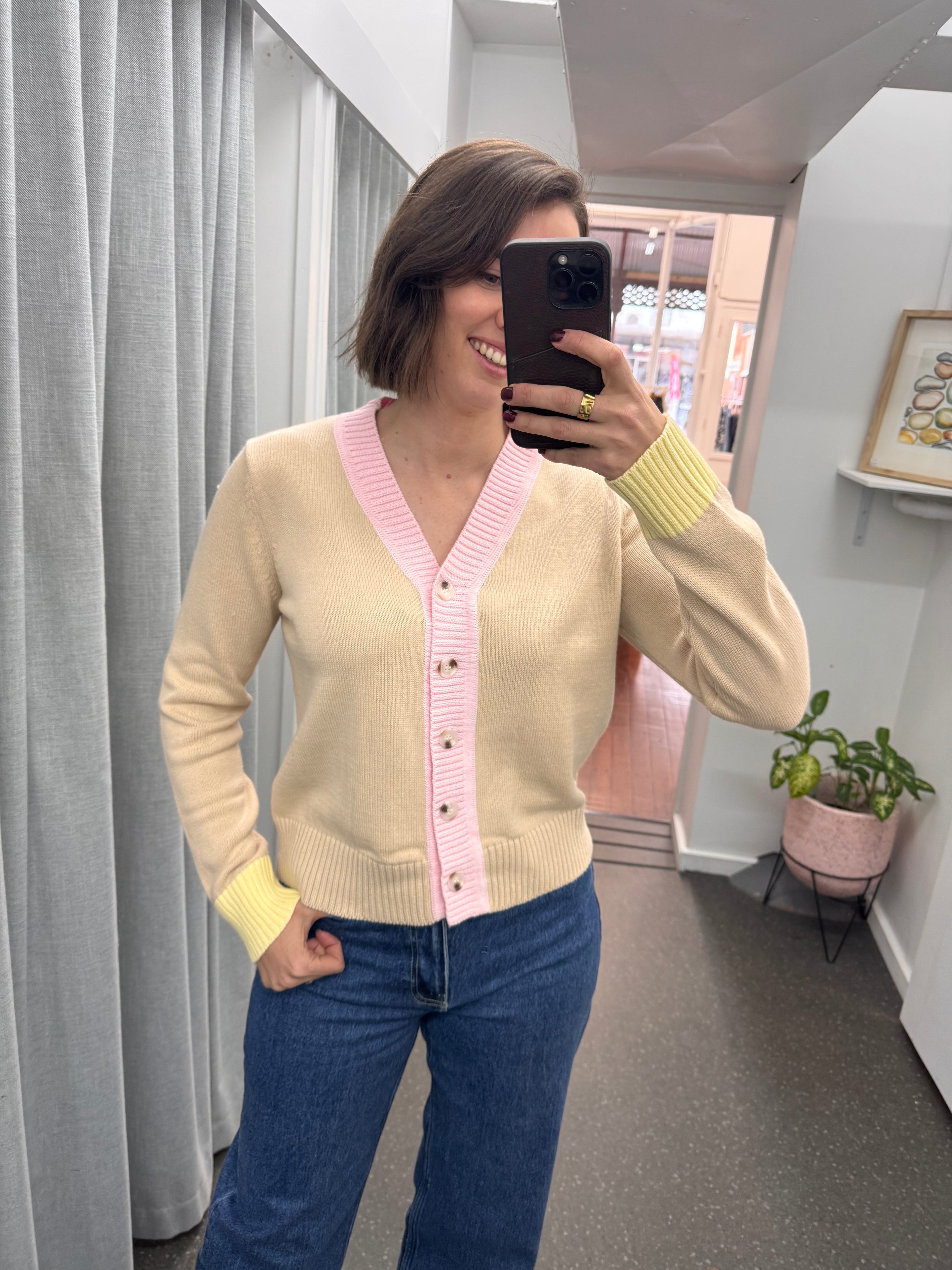 Colour Block Cardigan - Beige