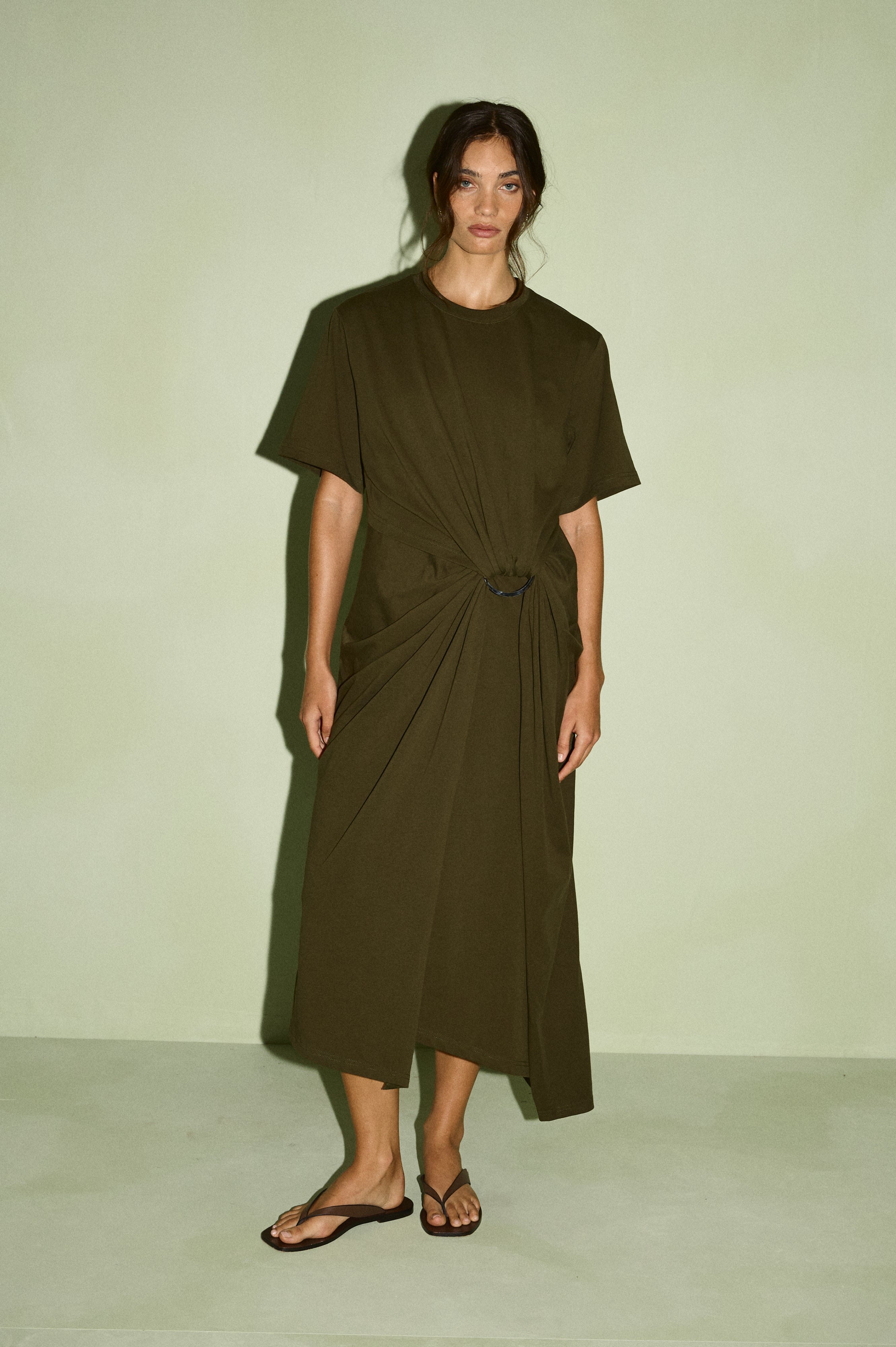 Tovae Draped Midi Tee Dress - Olive