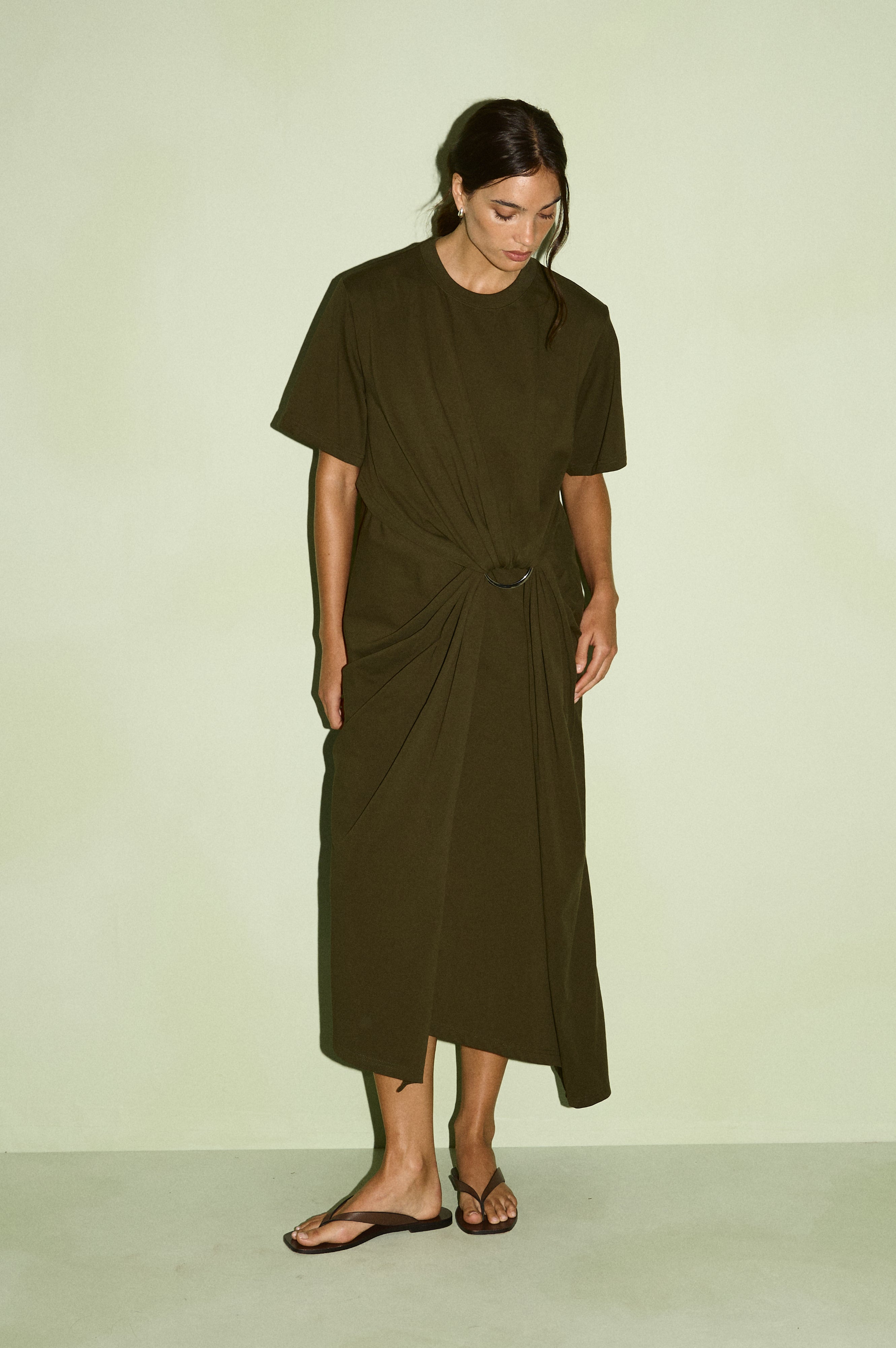 Tovae Draped Midi Tee Dress - Olive