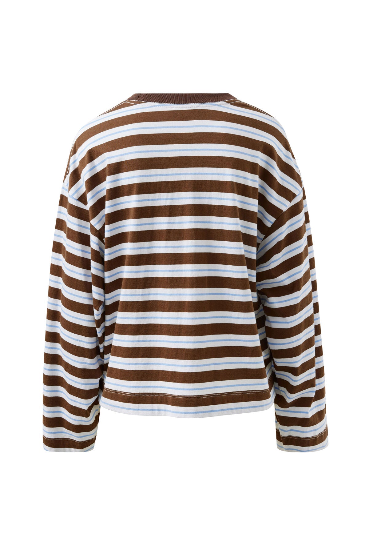 Beau Long Sleeve Slouchy Tee -   cocoa sky blue stripe