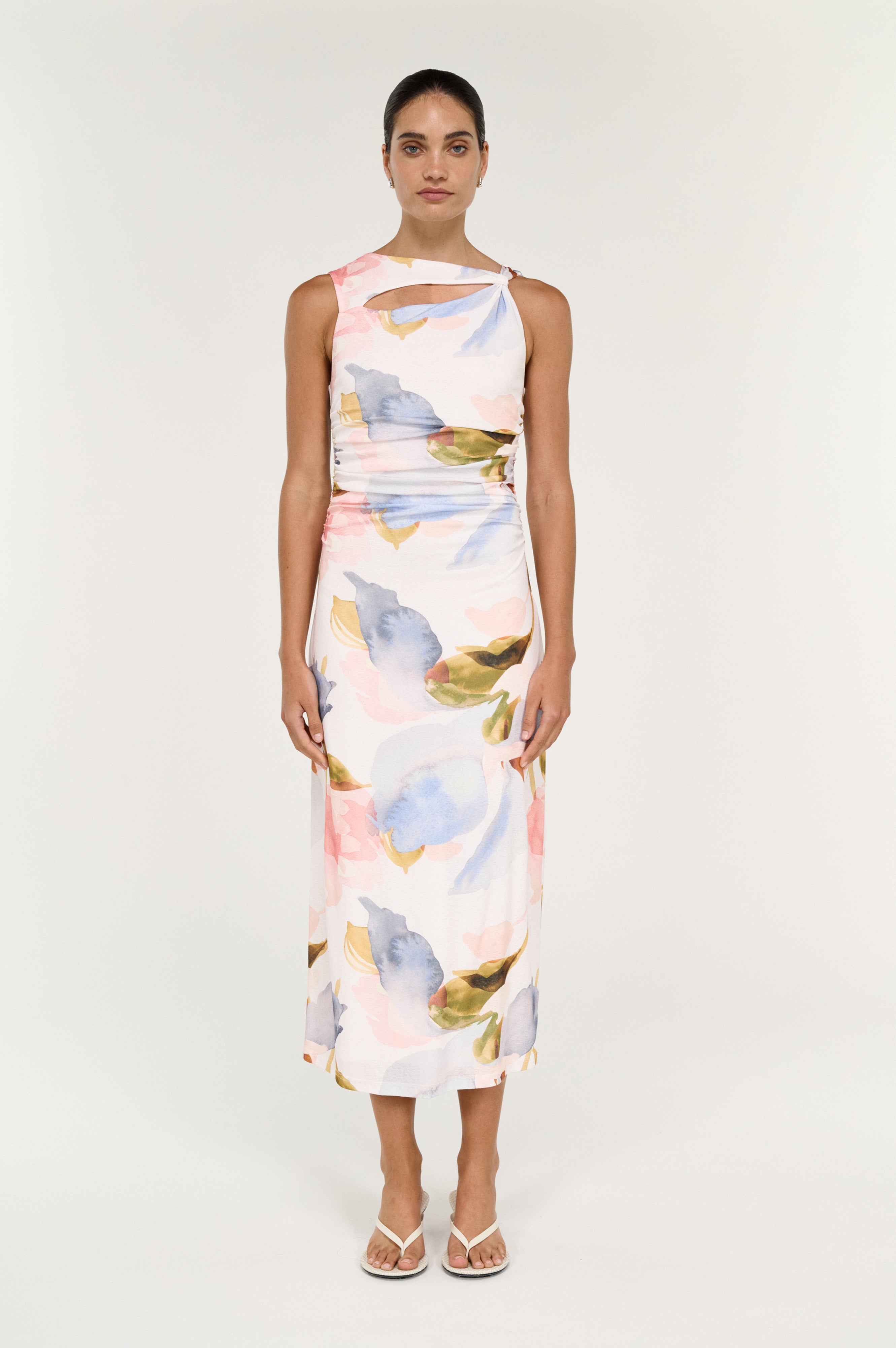 Valea Mesh Midi Dress - Watercolour Floral