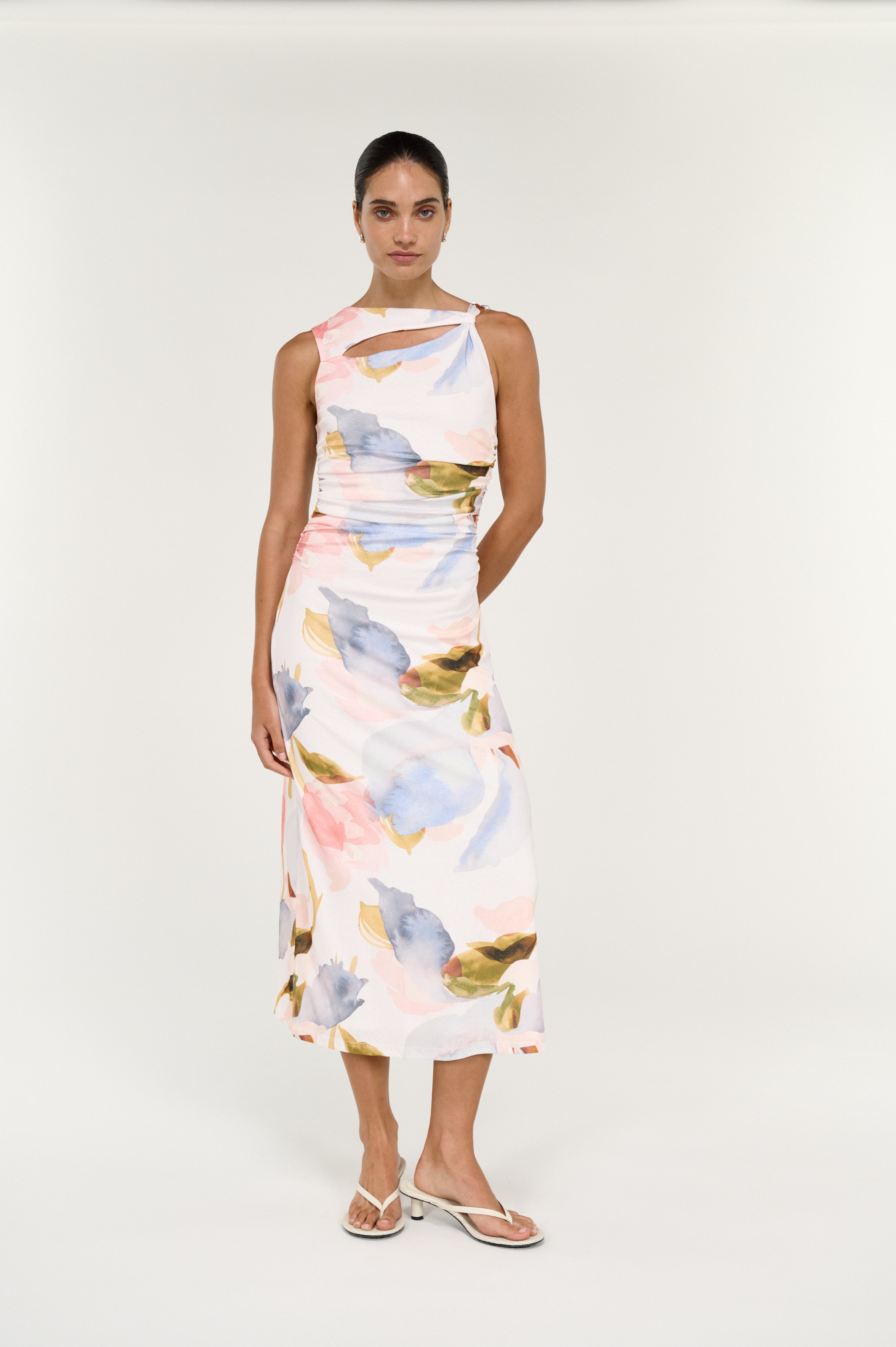 Valea Mesh Midi Dress - Watercolour Floral