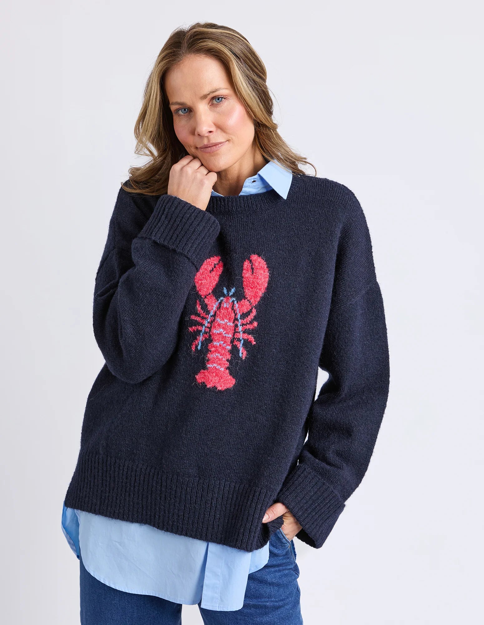 Lobster Intarsia Knit - Classic Navy