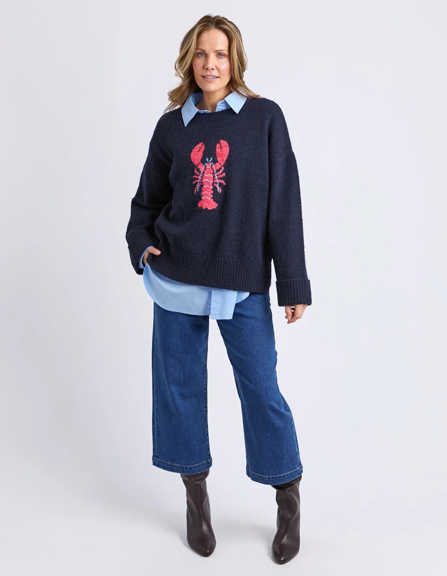 Lobster Intarsia Knit - Classic Navy