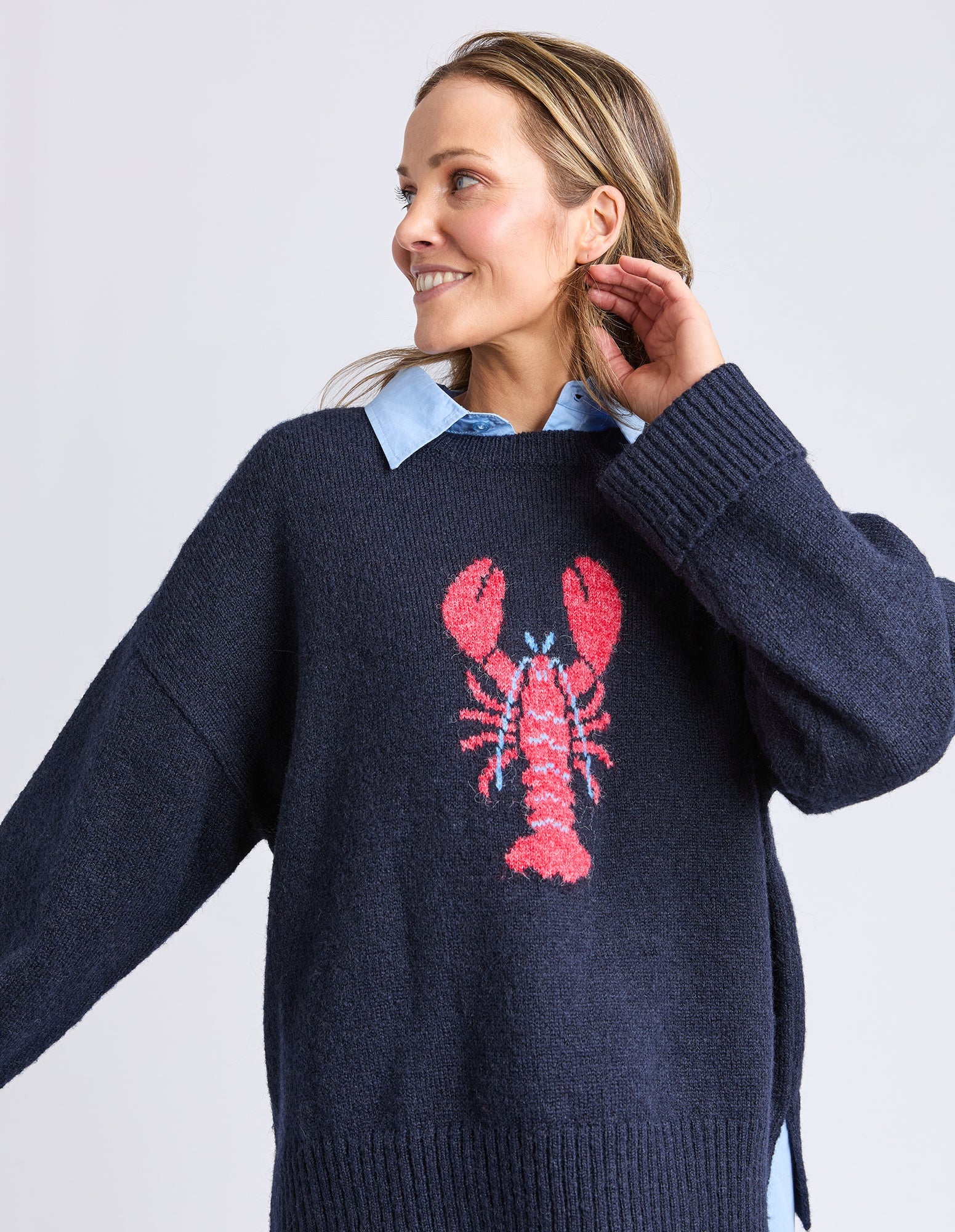 Lobster Intarsia Knit - Classic Navy