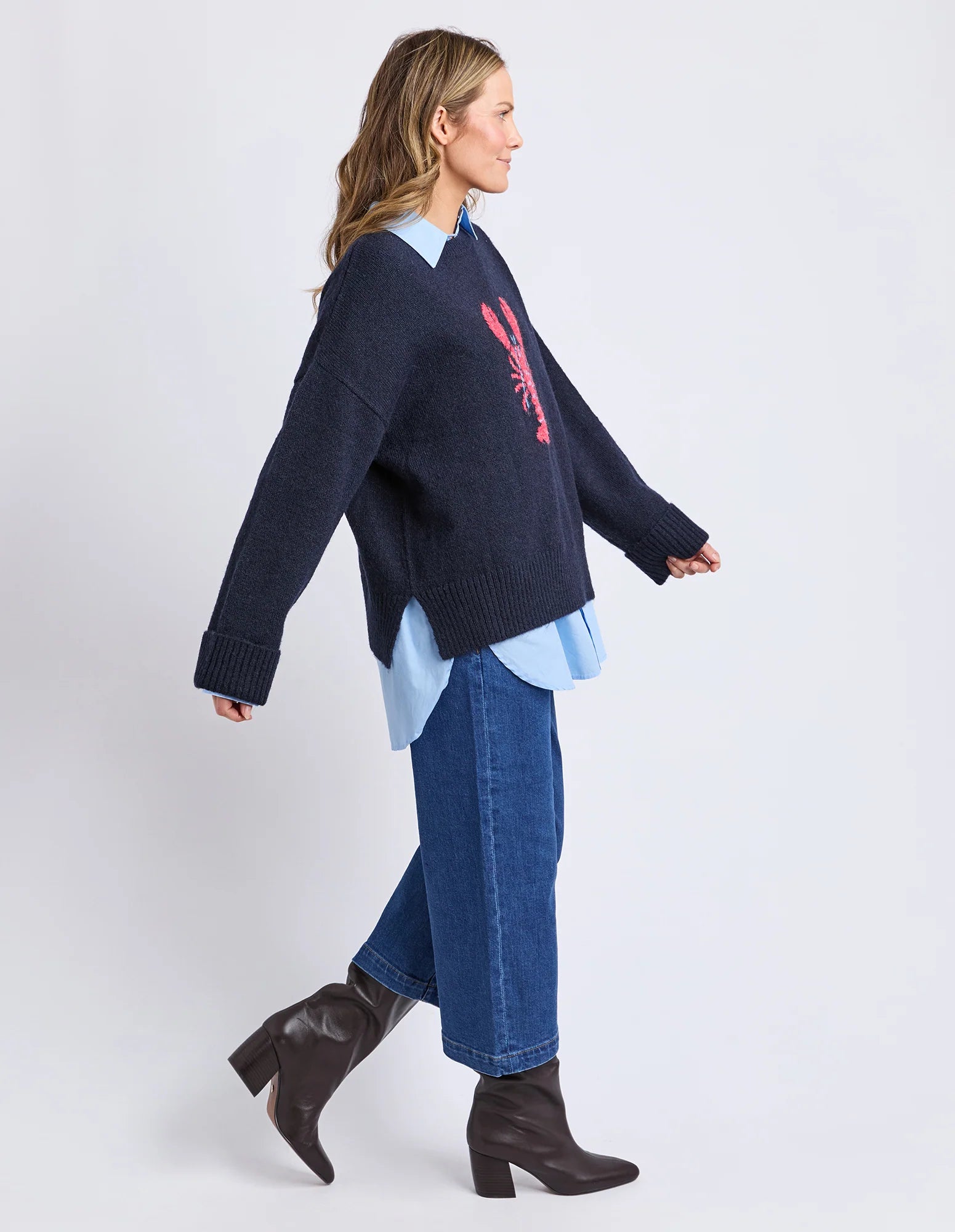 Lobster Intarsia Knit - Classic Navy