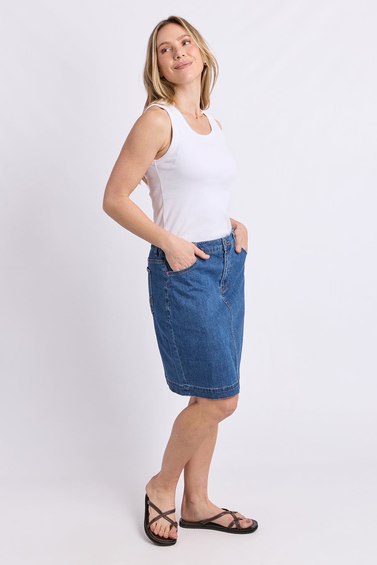 Elm Birdie Denim Skirt in Mid Blue Wash, additional view