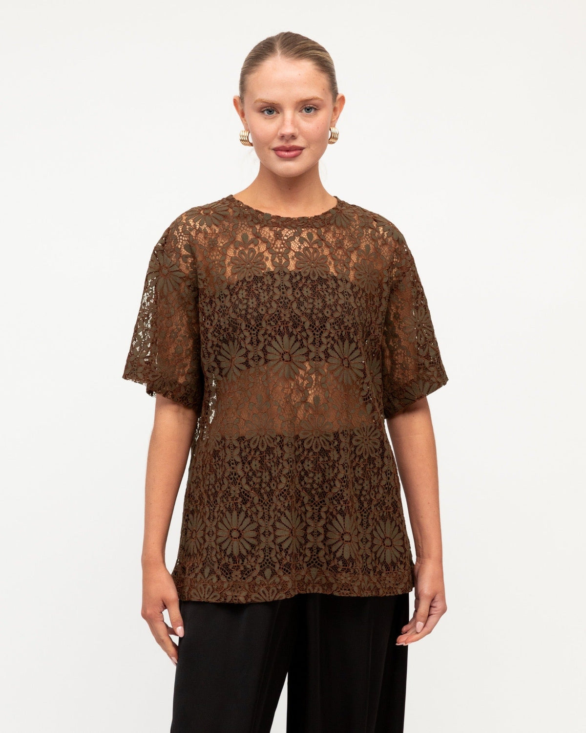 Santana Lace Tee - Chocolate, front view