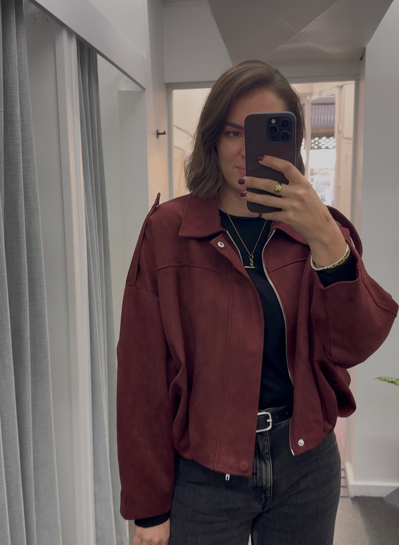 Faux Suede Bomber - Merlot