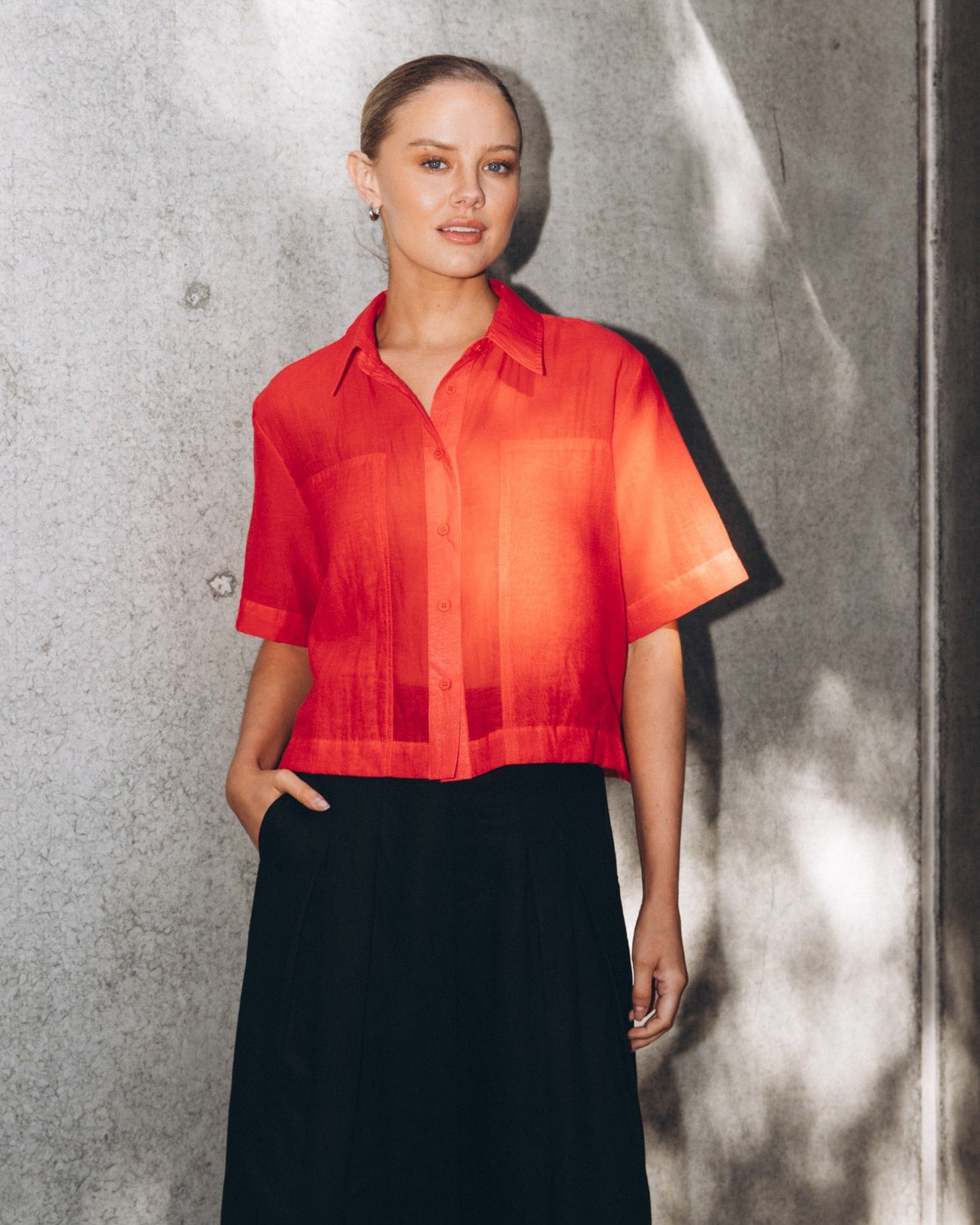 Patch Detail Shirt - Red, front view