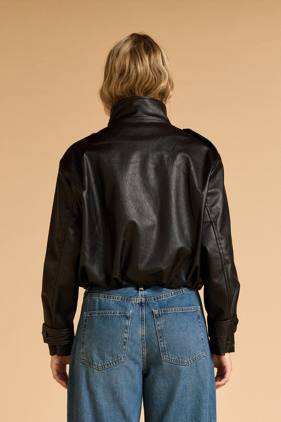 Faux Leather Bomber - Black