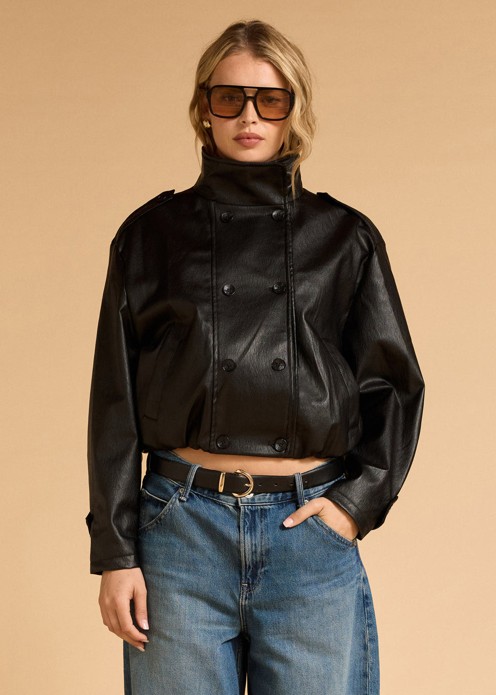 Faux Leather Bomber - Black