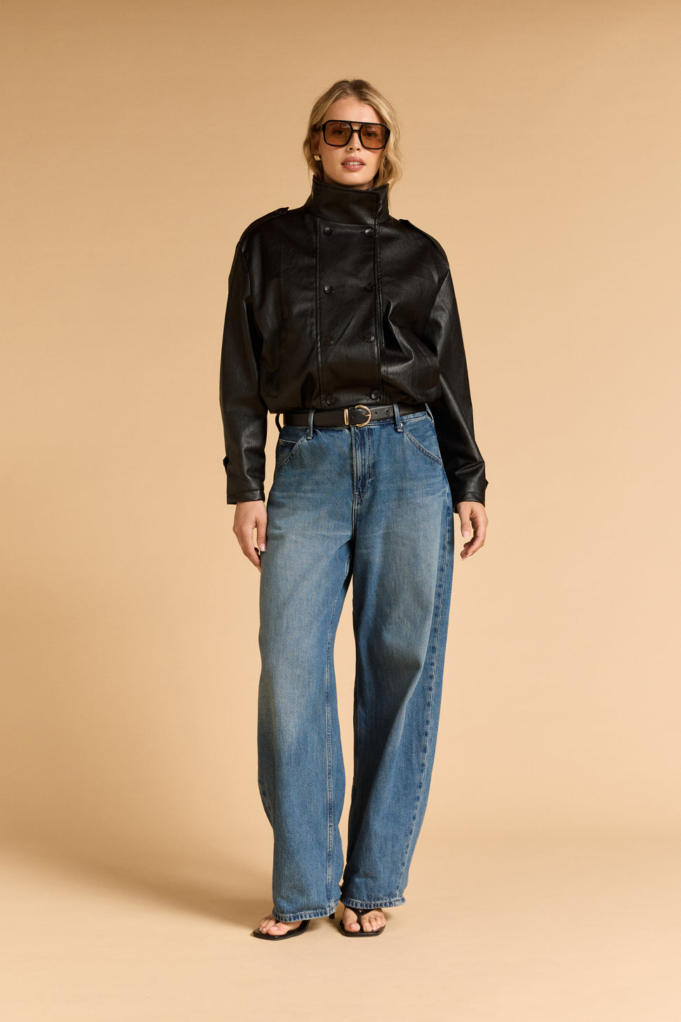 Faux Leather Bomber - Black