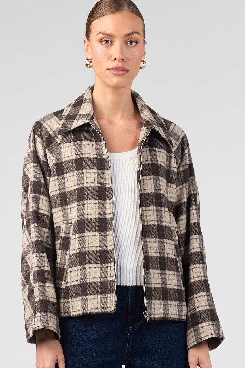 Plaid Short Jacket - Brown