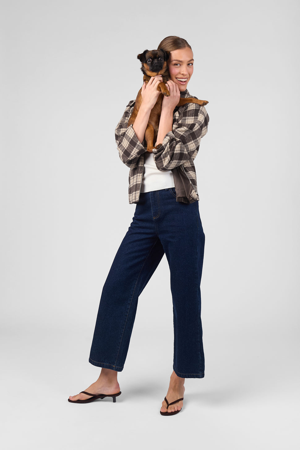 Plaid Short Jacket - Brown