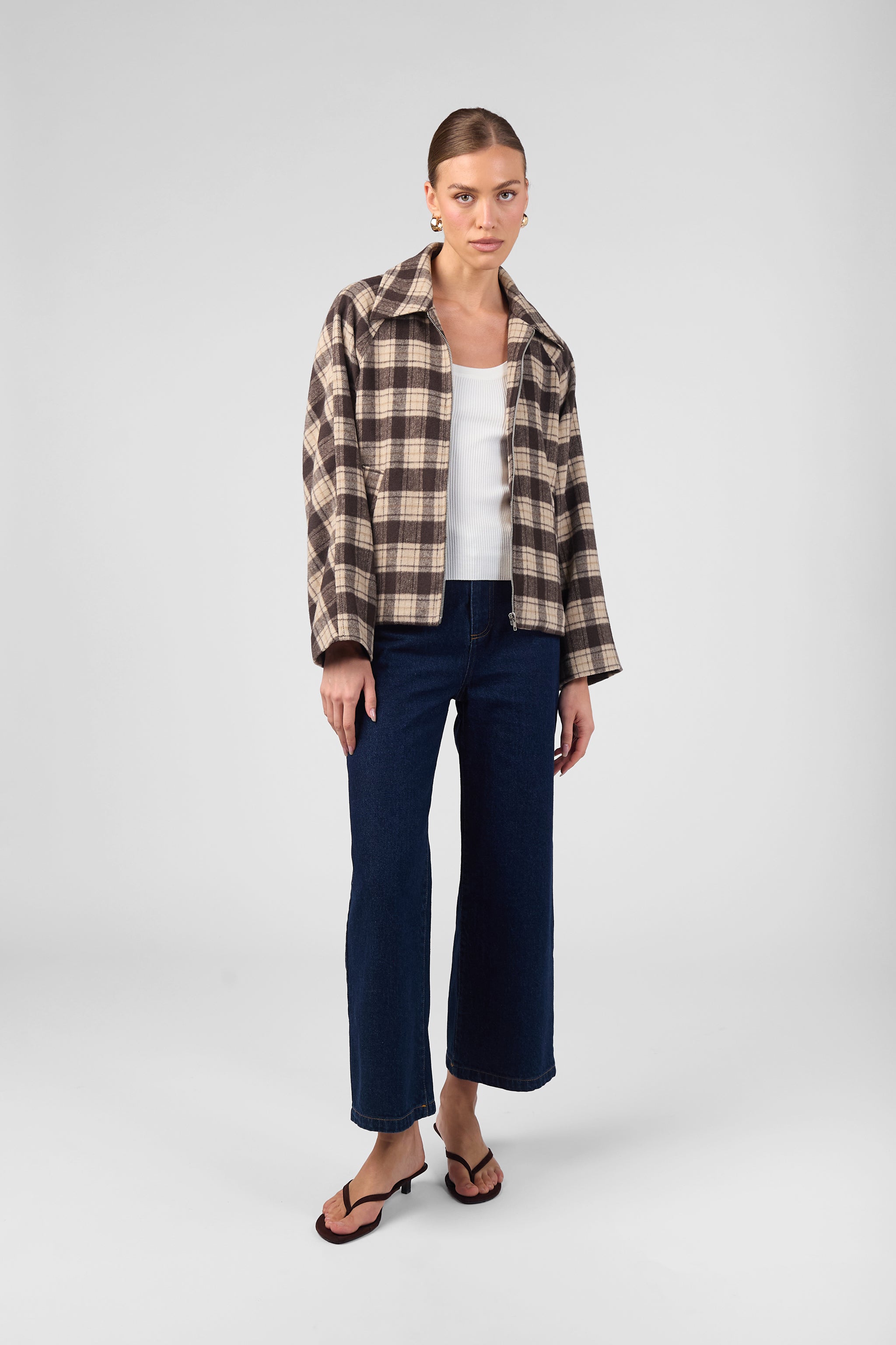 Plaid Short Jacket - Brown