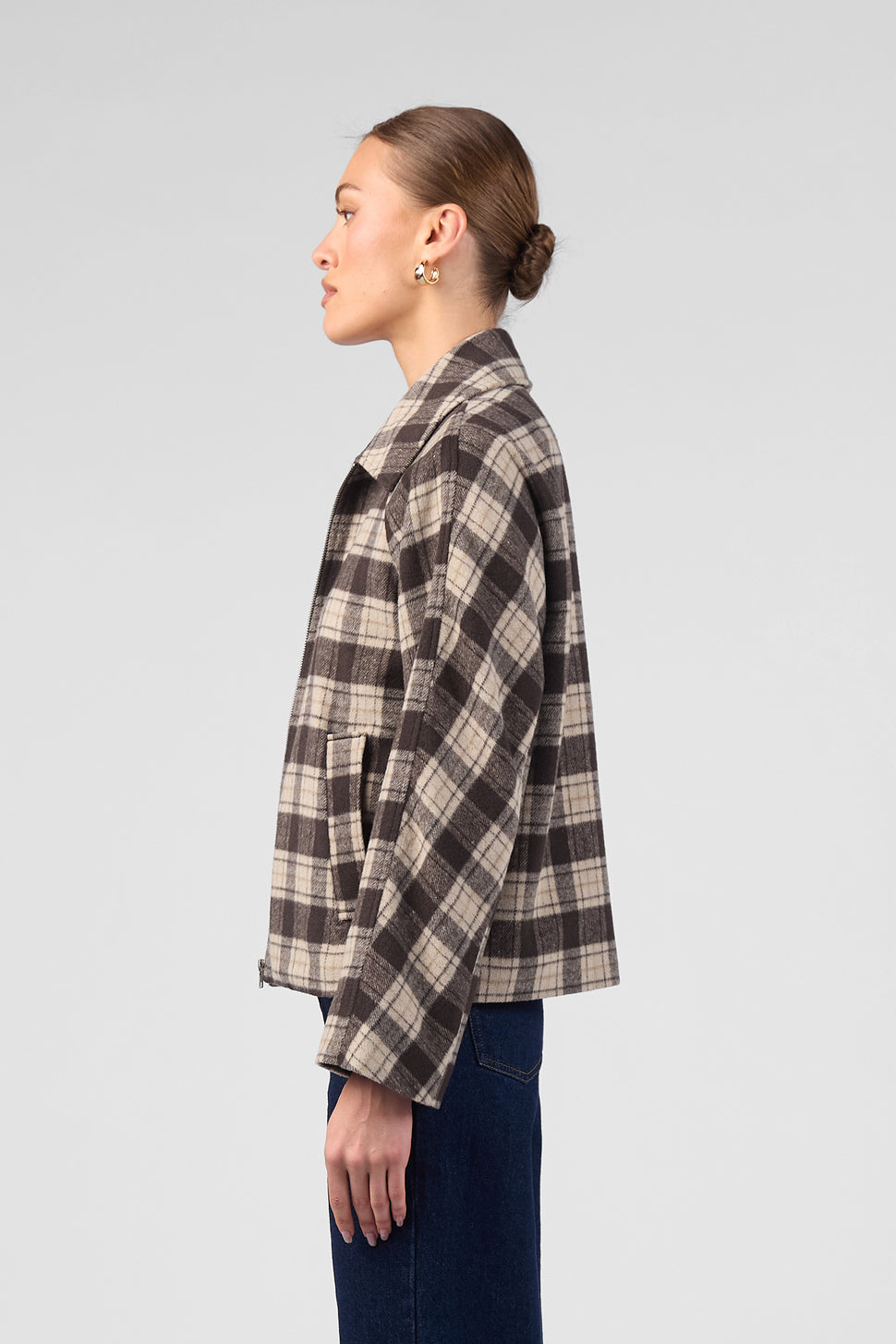 Plaid Short Jacket - Brown