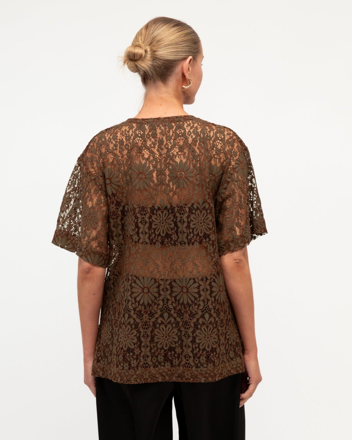 Santana Lace Tee - Chocolate, styled look