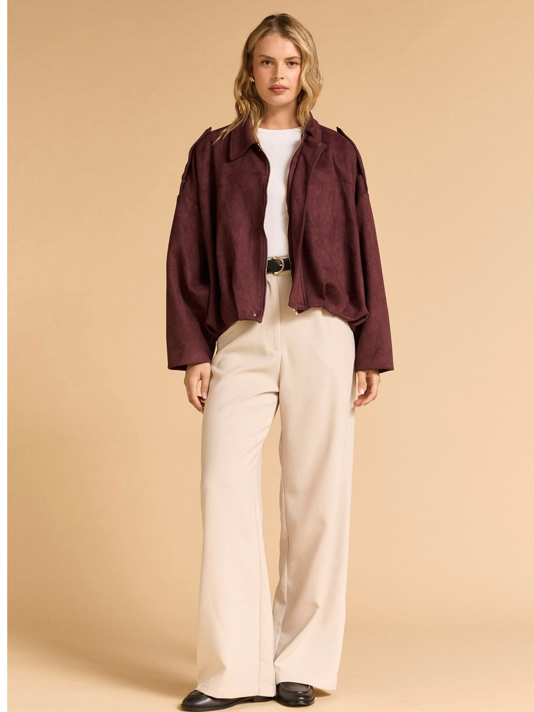 Faux Suede Bomber - Merlot