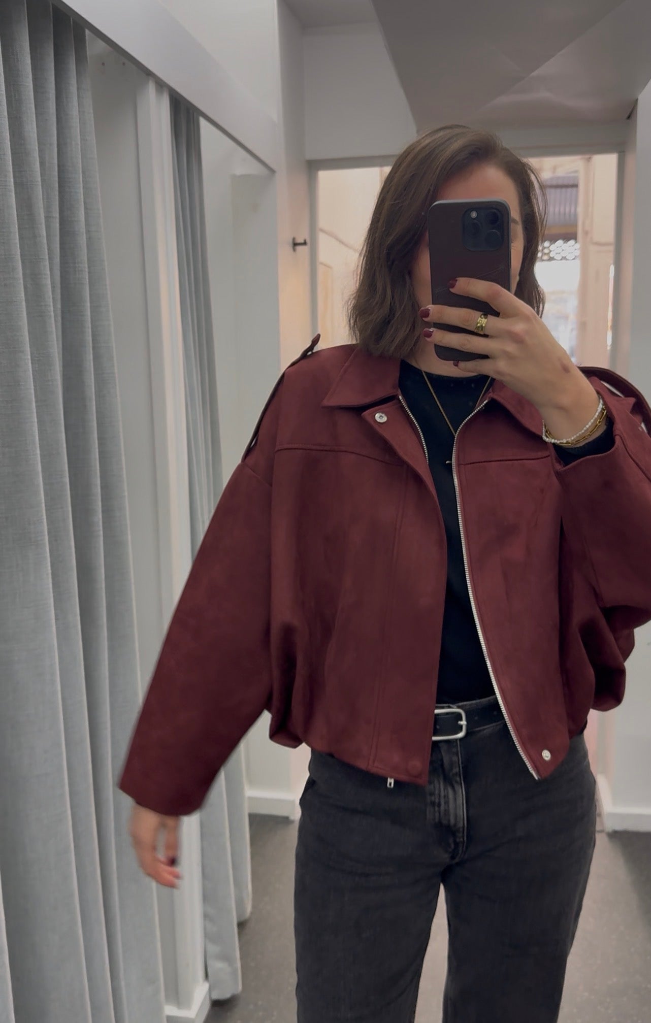 Faux Suede Bomber - Merlot