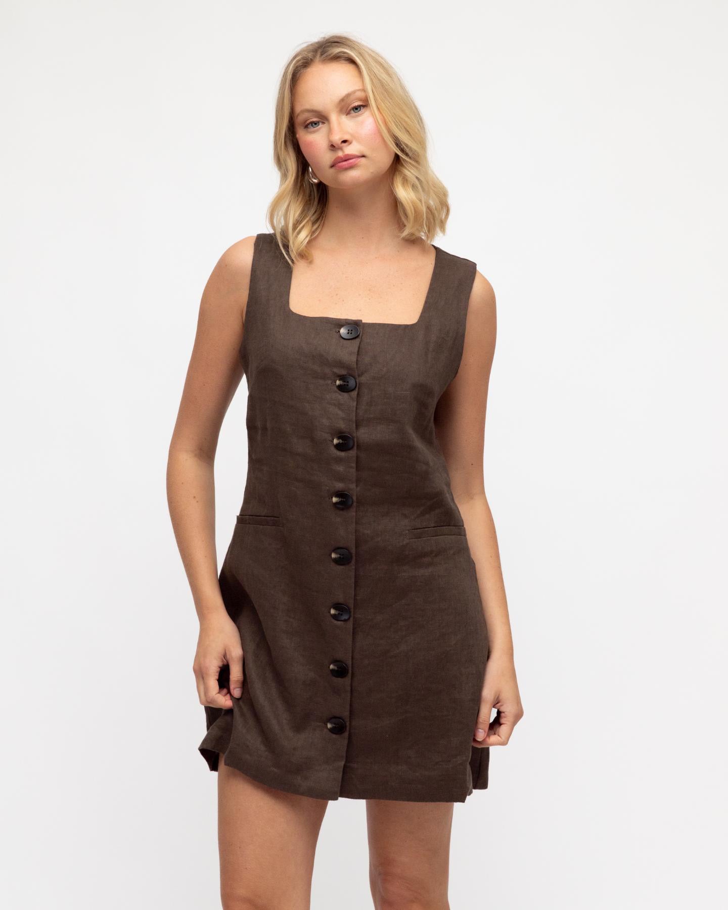 Elara Mini Vest Dress - Brown