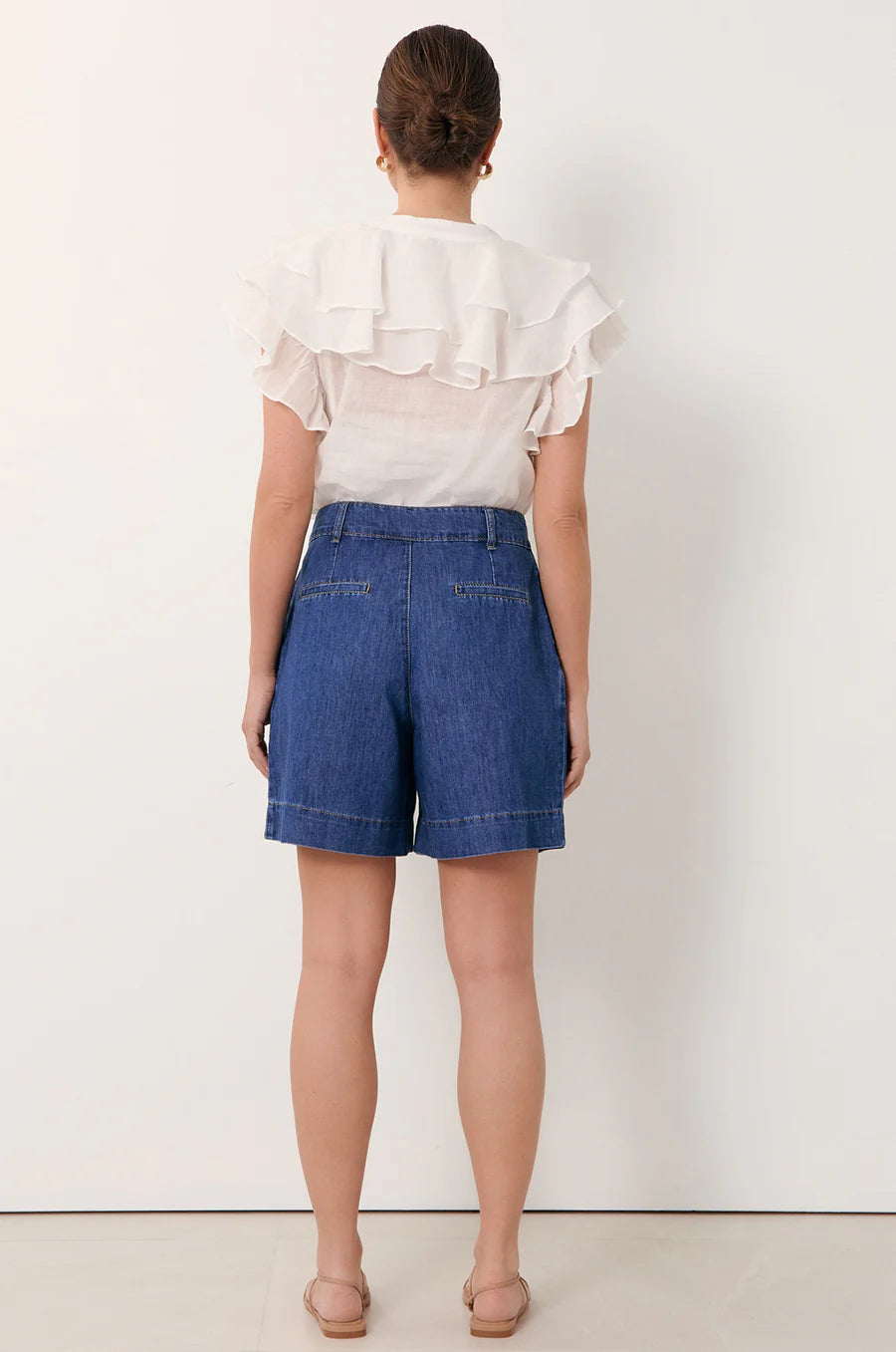 Hayden Pleated Denim Short -Mid Denim